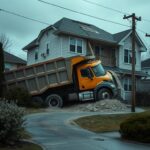 Flick International Dump truck embedded in a New Jersey home after a collision.
