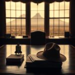 Flick International Dimly lit Oval Office featuring an ornate desk with a rocket model representing Elon Musk's technological ventures
