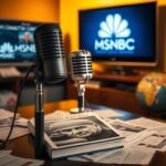 Flick International Vintage microphone in an empty newsroom symbolizes political commentary