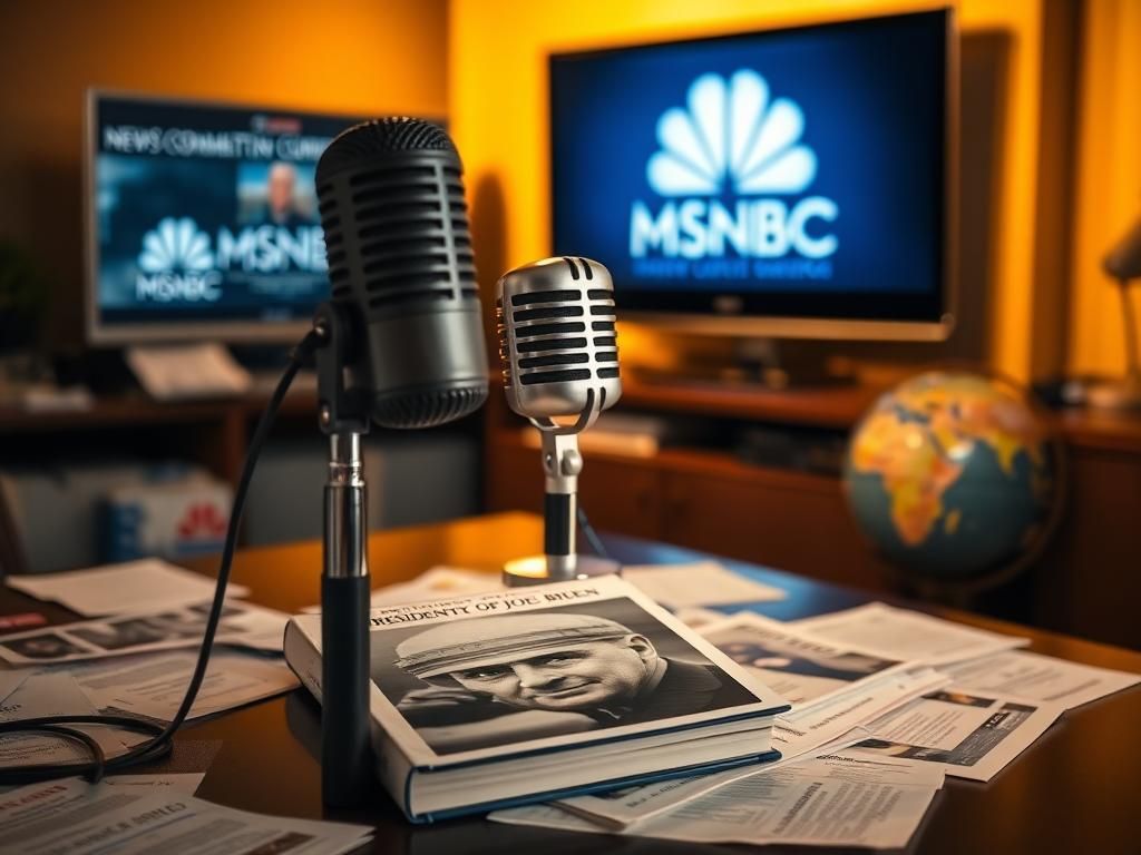 Flick International Vintage microphone in an empty newsroom symbolizes political commentary