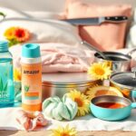 Flick International Summer-themed flat lay of Amazon products including skincare, cookware, and decor
