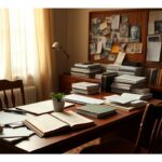 Flick International A serene home office with a wooden desk, potted plant, and warm light, reflecting Alan Alda's creative space amidst Parkinson's disease management.
