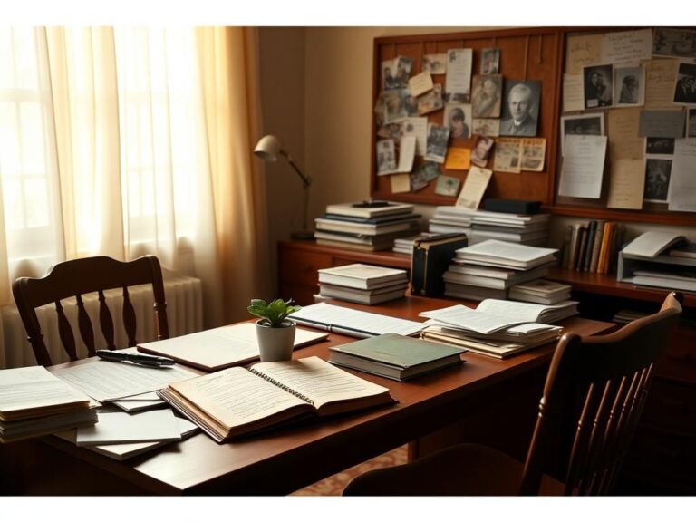 Flick International A serene home office with a wooden desk, potted plant, and warm light, reflecting Alan Alda's creative space amidst Parkinson's disease management.