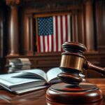 Flick International A gavel striking a wooden bench in a courtroom symbolizing justice
