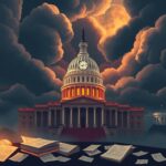 Flick International A stylized depiction of the U.S. Capitol building surrounded by dramatic clouds, symbolizing urgency.