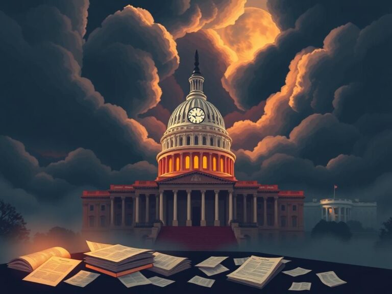 Flick International A stylized depiction of the U.S. Capitol building surrounded by dramatic clouds, symbolizing urgency.