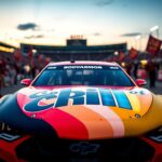Flick International Close-up view of Ryan Blaney's NASCAR No. 12 car showcasing the vibrant Bodyarmor Chill design