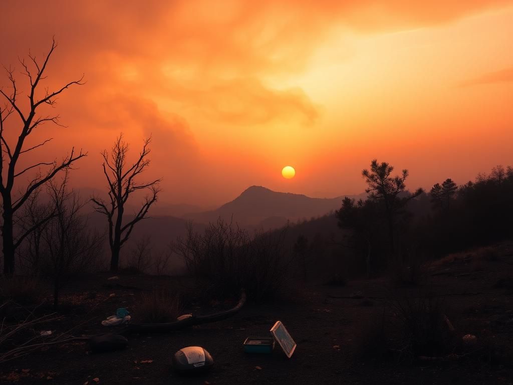 Flick International Dramatic landscape of charred terrain from California wildfires in Pacific Palisades