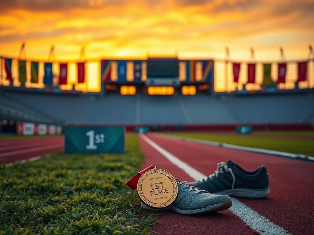 Flick International Gold medal on podium signifies competitive spirit in athletics