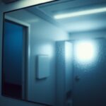 Flick International Close-up of a bathroom mirror in an aircraft lavatory with an unsettling message obscured by condensation