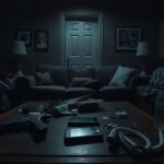 Flick International Dark living room scene illustrating fear and confinement with unsettling elements