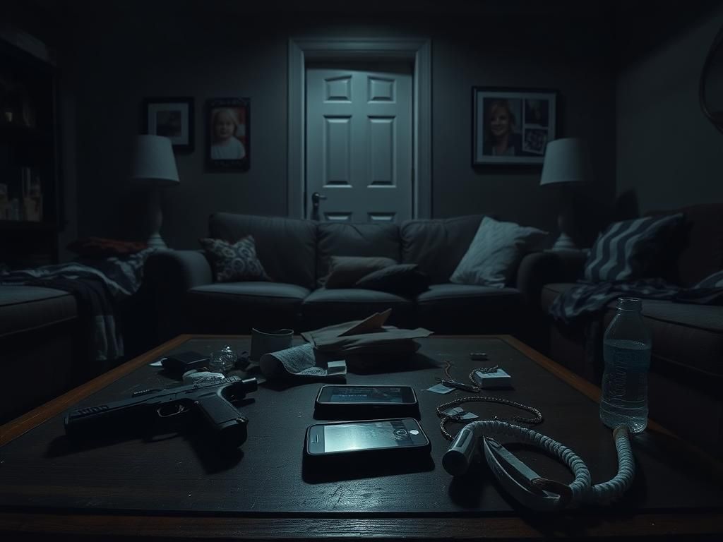 Flick International Dark living room scene illustrating fear and confinement with unsettling elements
