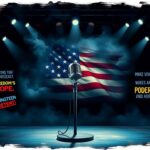 Flick International Empty concert stage with a vintage microphone symbolizing protest