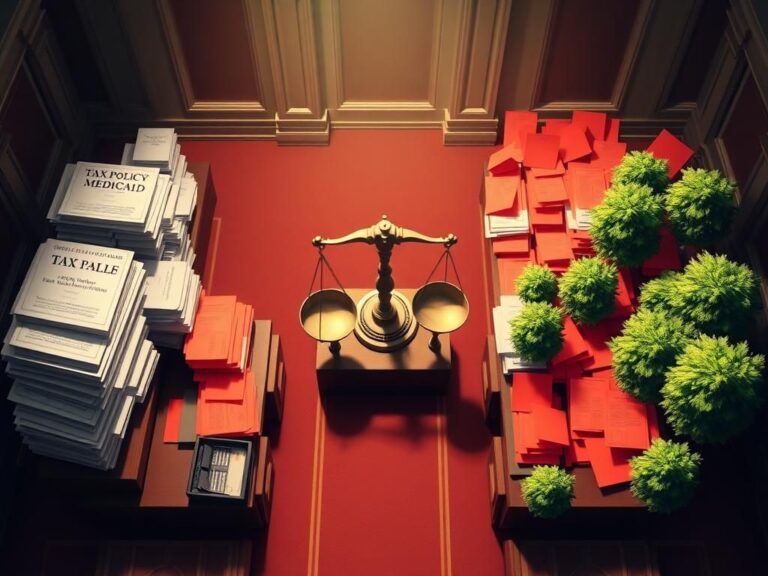Flick International Overhead view of a divided House of Representatives showing contrasting factions within the GOP