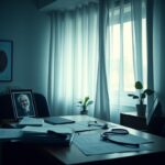 Flick International A somber doctor's office with medical reports and a stethoscope, emphasizing health concerns.