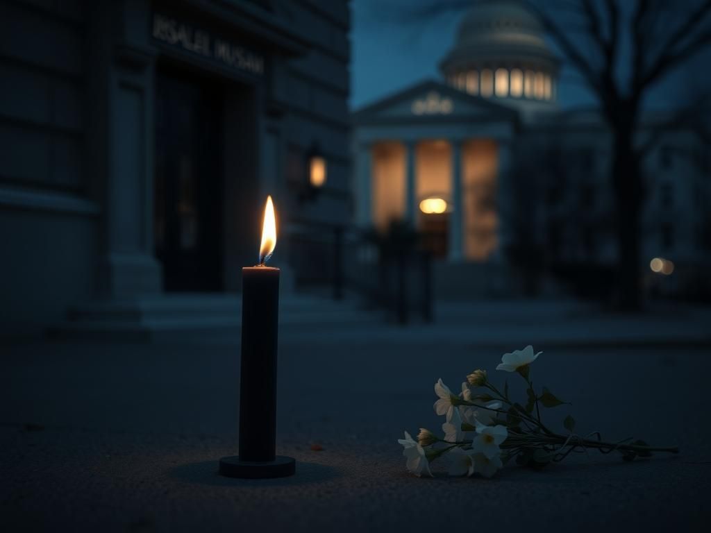 Flick International Exterior of the Israeli Embassy in Washington D.C. with mourning elements