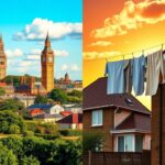 Flick International Split landscape image contrasting a vibrant European cityscape with a suburban Maryland neighborhood