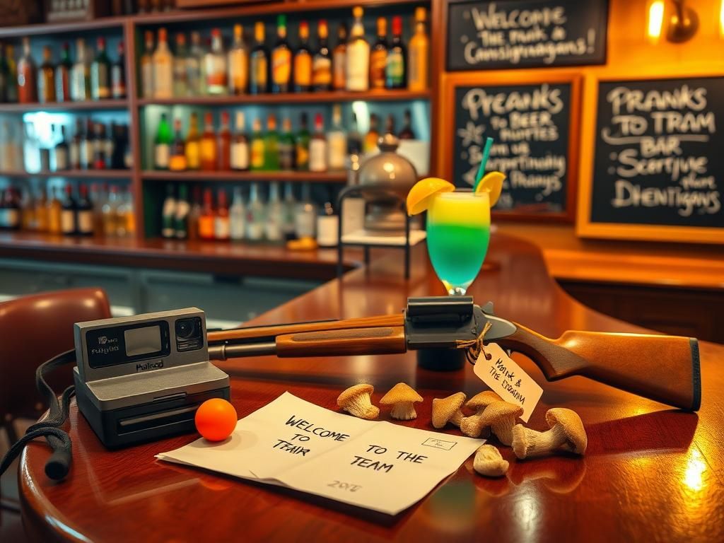 Flick International A vintage bar scene featuring playful props and colorful bottles, reminiscent of the 1980s.