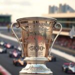Flick International Close-up of the Borg-Warner Trophy highlighting intricate engravings and shiny silver surface