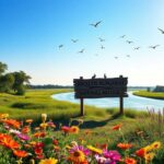 Flick International Tranquil landscape of Jocelyn Nungaray National Wildlife Refuge with vibrant wildflowers and a calm bayou