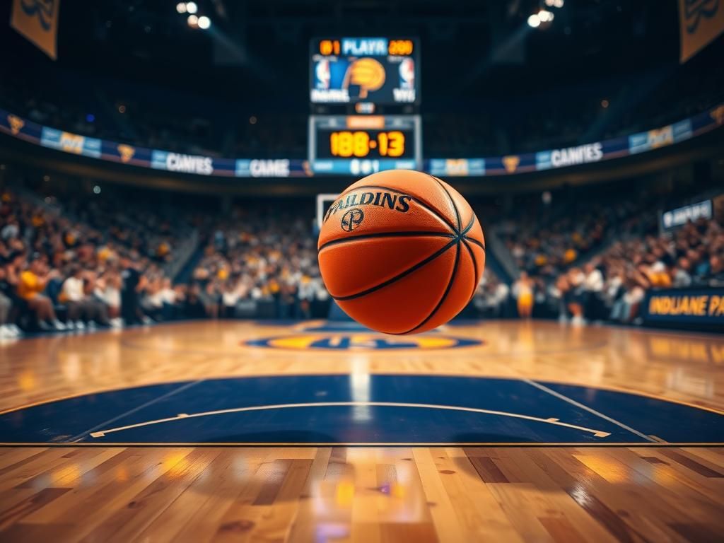 Flick International Dynamic basketball scene featuring iconic Indiana Pacers colors during a night game