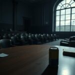 Flick International Empty Senate chamber with solitary soda can symbolizing solitude