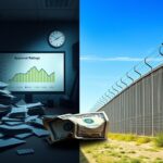 Flick International A divided landscape showing contrasting themes of economic strain and border security efforts.