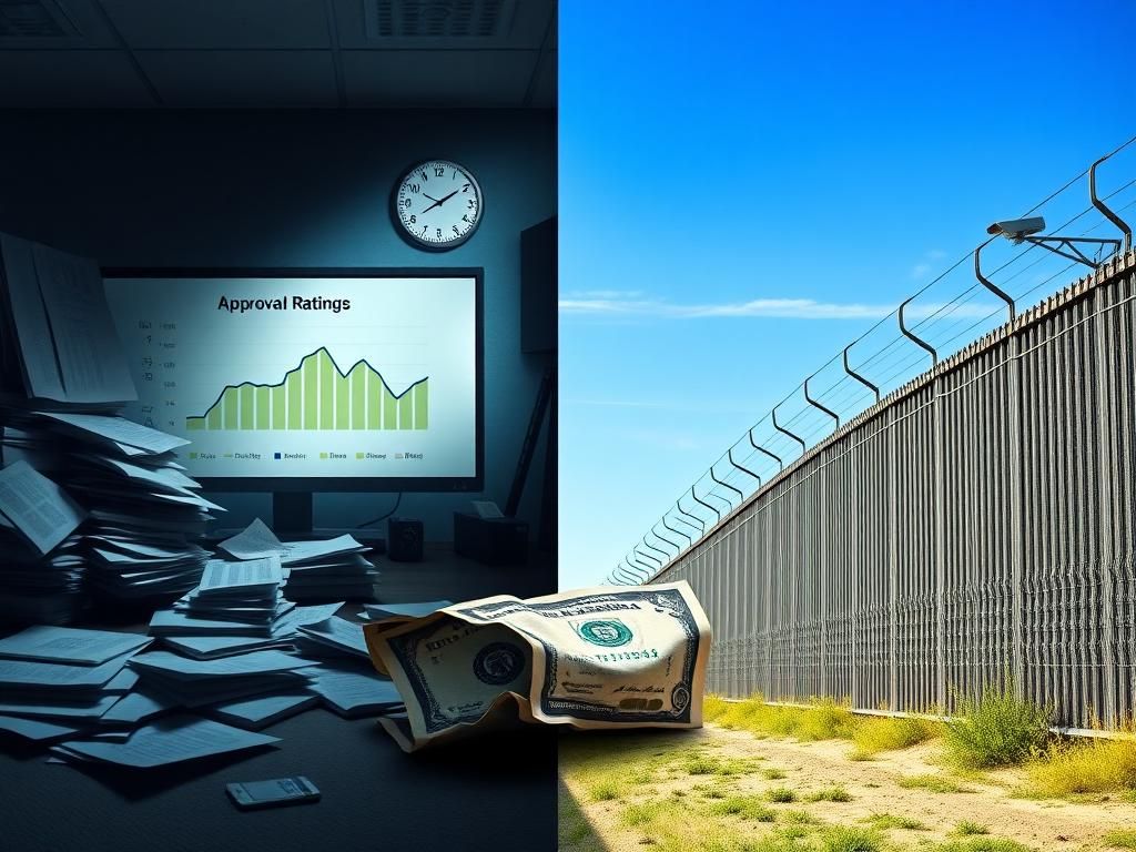 Flick International A divided landscape showing contrasting themes of economic strain and border security efforts.