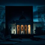 Flick International Conceptual image depicting the White House with glowing eyes, representing scrutiny over political narratives