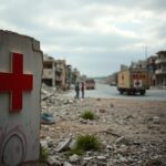 Flick International Desolate landscape of Gaza with crumbling buildings and debris
