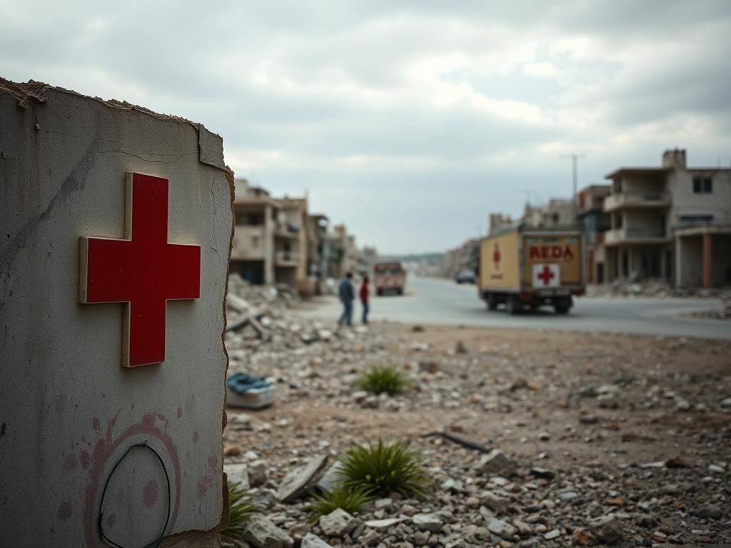 Flick International Desolate landscape of Gaza with crumbling buildings and debris