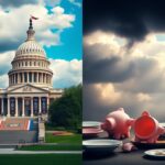 Flick International Split image of the Capitol building symbolizing Trump's Big Beautiful Bill and contrasting scenes of loss