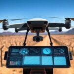 Flick International Advanced border security technology with a surveillance drone in a rugged landscape