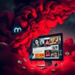 Flick International Abstract representation of digital landscape with ominous red and black clouds symbolizing danger and deception