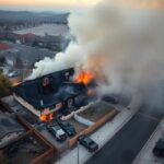 Flick International Aerial view of a burned neighborhood in San Diego after a small plane crash