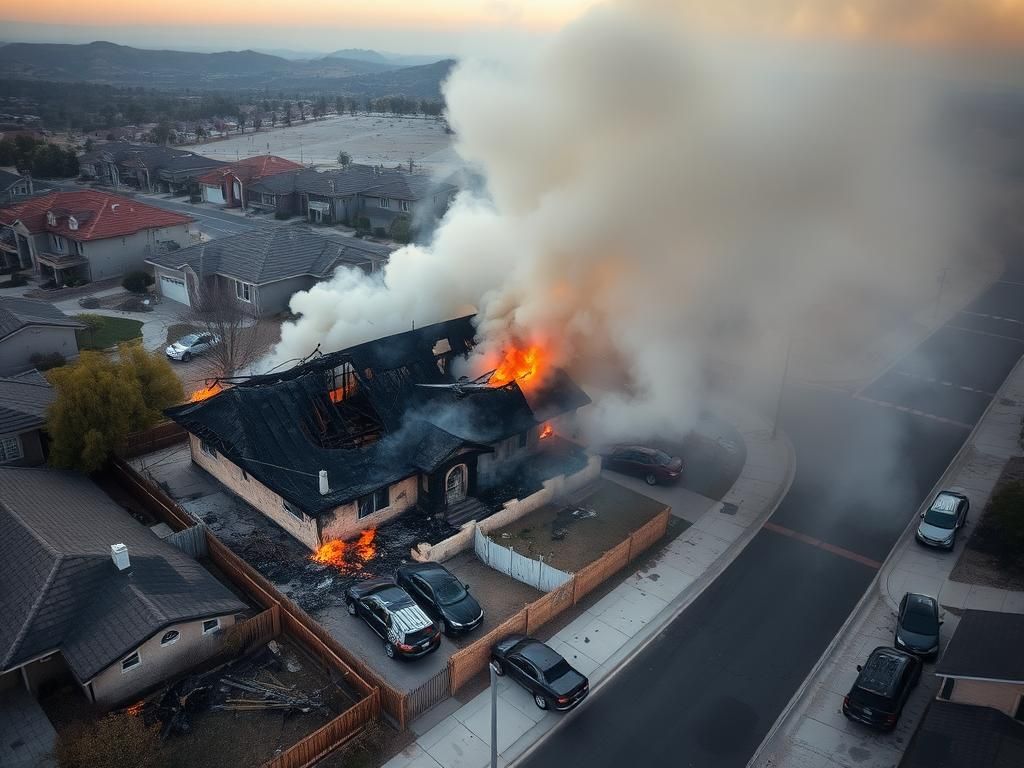 Flick International Aerial view of a burned neighborhood in San Diego after a small plane crash
