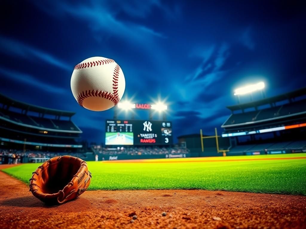 Flick International Baseball soaring into the night sky at Yankee Stadium during Jasson Dominguez's walk-off homer