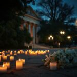 Flick International A somber scene in front of the Capital Jewish Museum with memorial candles and flowers