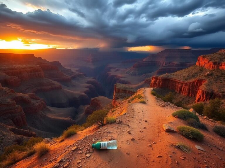Flick International Serene view of the Grand Canyon with rugged trails and dramatic landscape