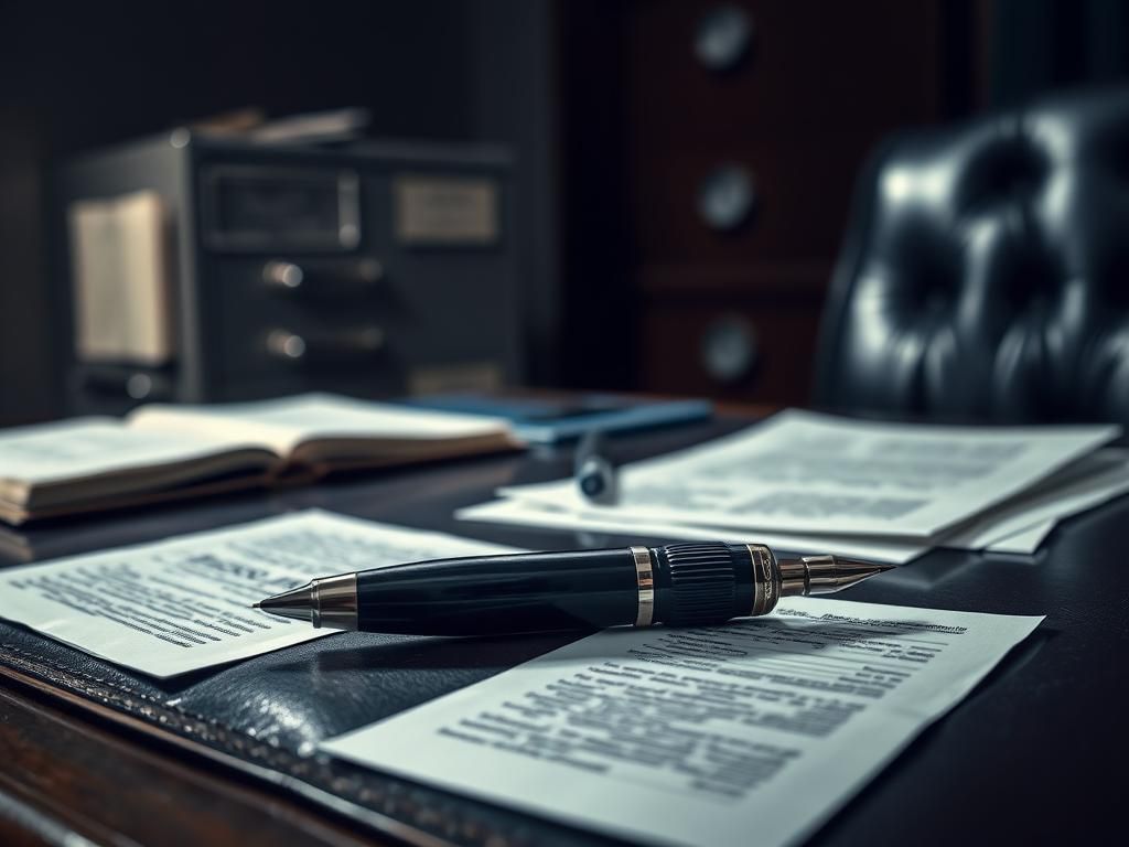 Flick International Close-up of a presidential desk with documents and a vintage autopen
