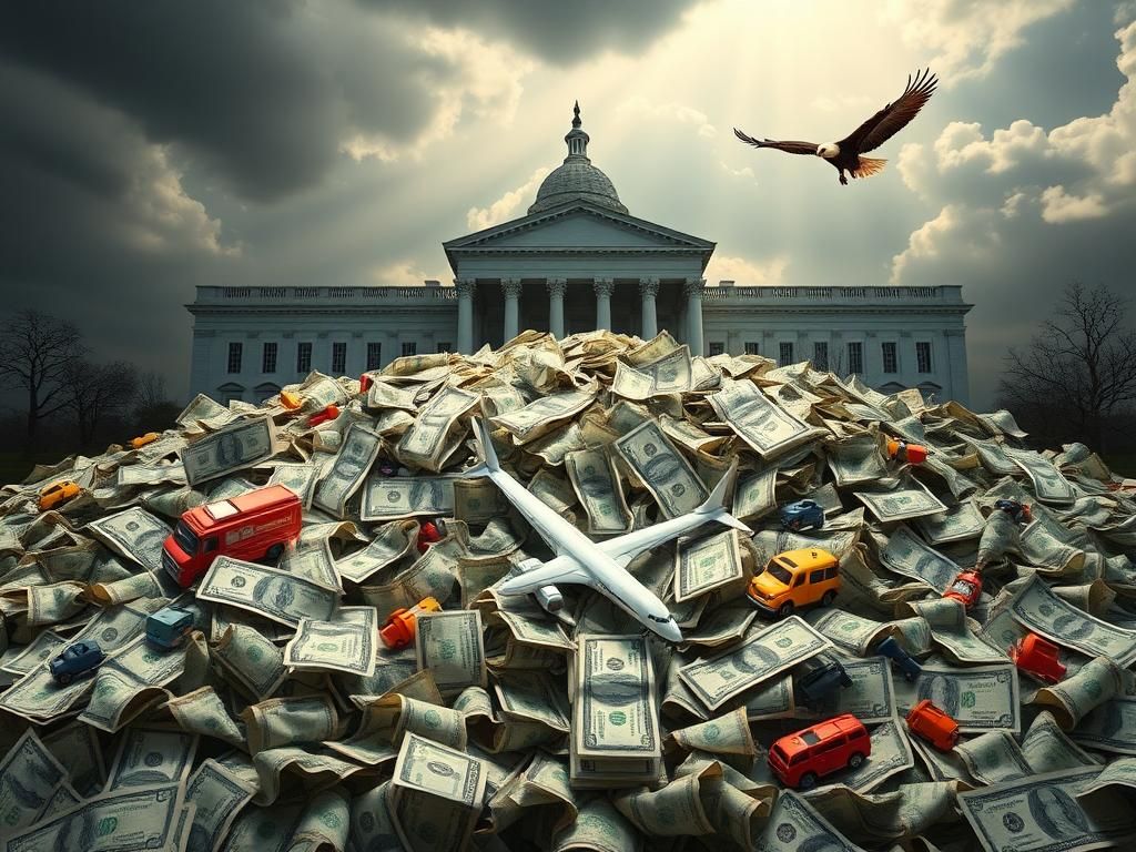 Flick International A chaotic heap of crumpled dollar bills symbolizing government waste