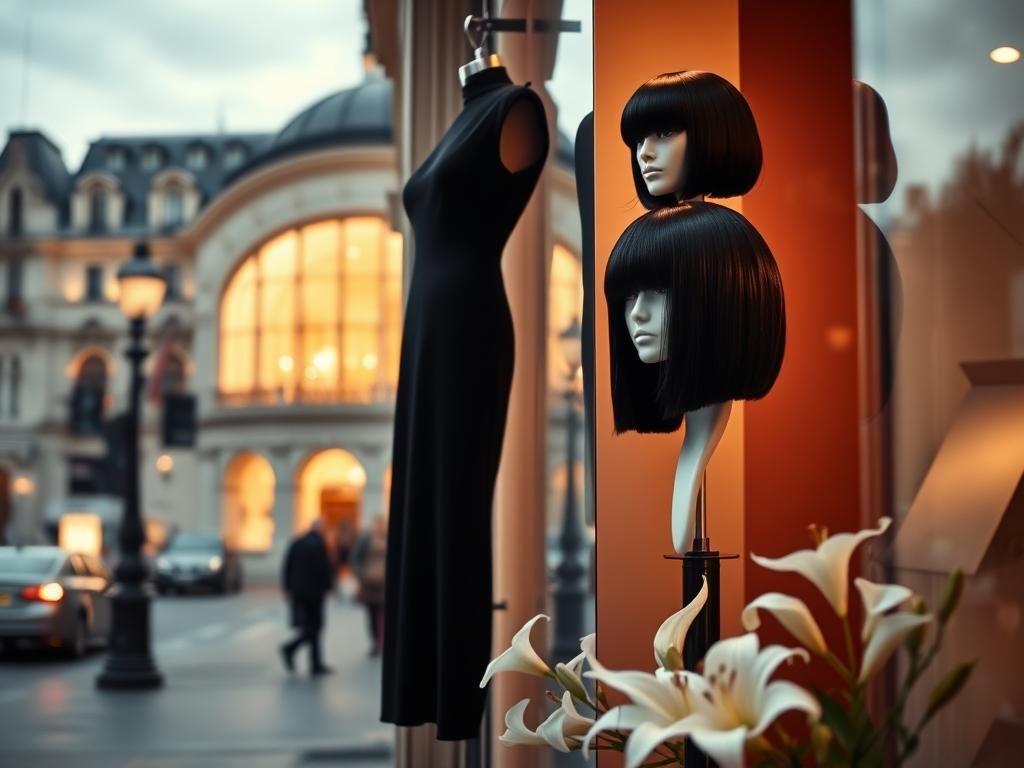 Flick International Chic black dress displayed in a Paris shop window symbolizing youthfulness