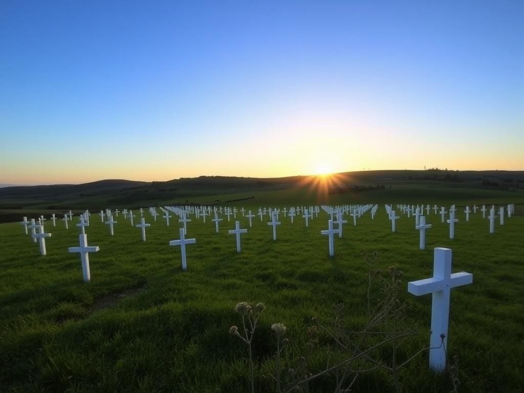 Flick International Serene landscape in South Africa with white wooden crosses marking a memorial for White farmers