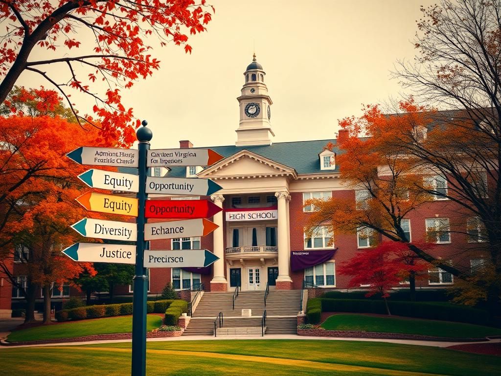 Flick International Grand high school building surrounded by vibrant autumn foliage, highlighting academic excellence and diversity in admissions policy
