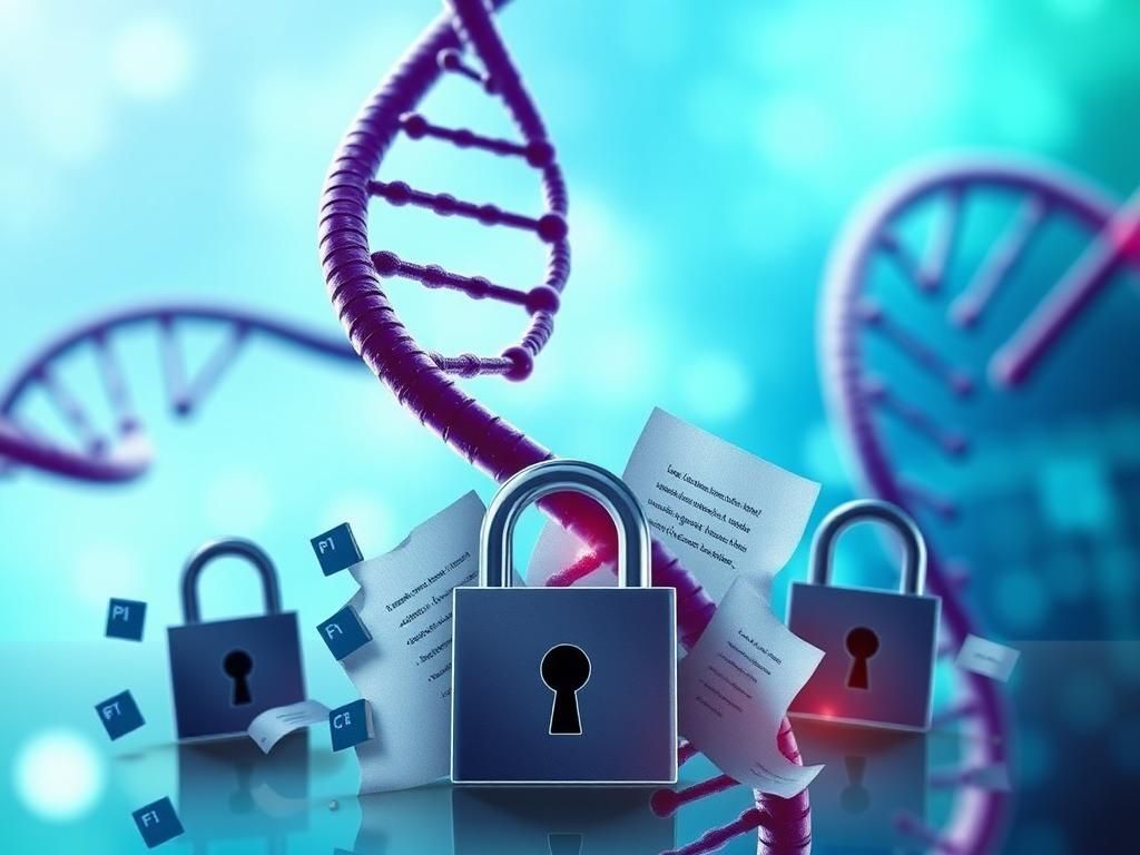 Flick International Abstract representation of DNA strands intertwined with digital data streams