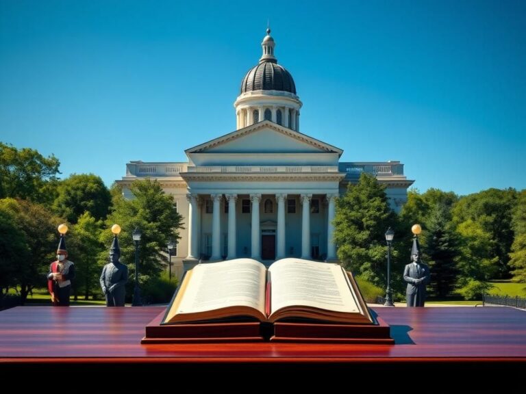 Flick International New Hampshire state Capitol building with a signing desk for sanctuary city bills