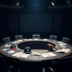 Flick International Empty sports studio with a circular table and black chairs, signifying the end of 'Around the Horn'