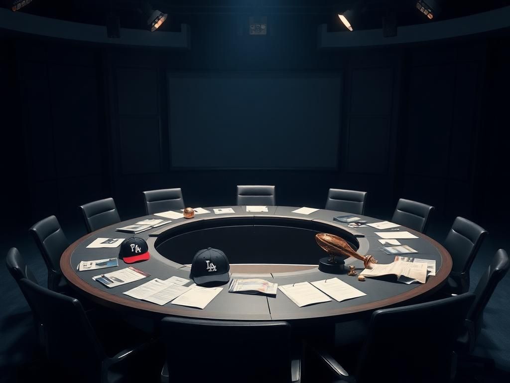 Flick International Empty sports studio with a circular table and black chairs, signifying the end of 'Around the Horn'