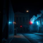 Flick International A chaotic urban street scene at night with shattered glass and police lights