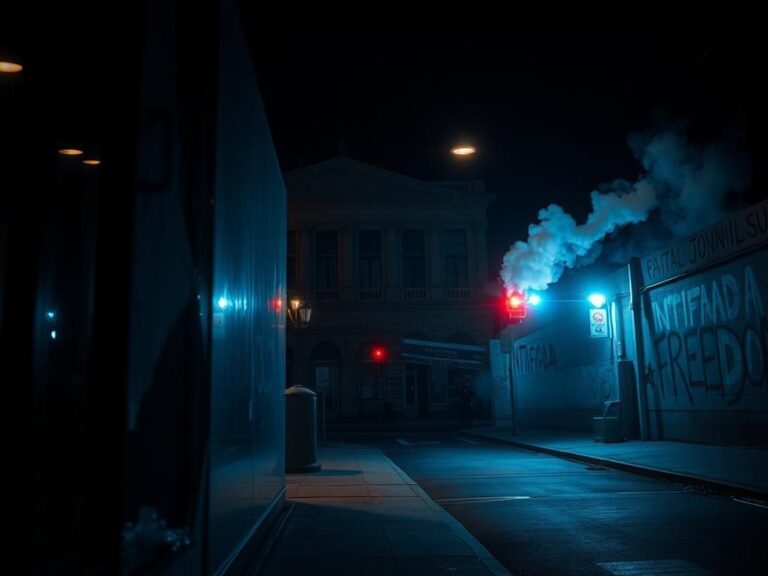 Flick International A chaotic urban street scene at night with shattered glass and police lights